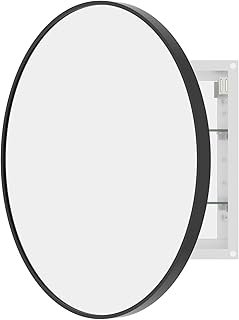 WallBeyond Bathroom Medicine Cabinet with Mirror, 24 Inch Black Round Mi...
