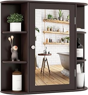 Tangkula Bathroom Medicine Cabinet with Mirror, Wall Mounted Home Storag...