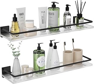 Acrylic Bathroom Floating Shelves - Set of 2, Wall Mounted Shelves for S...