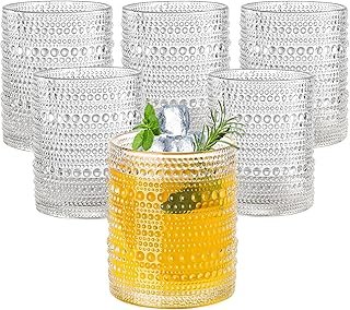 12oz Hobnail Drinking Glasses Set of 6,Clear Vintage Glassware Embossed ...