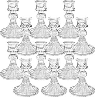 12 Pack Glass Candlestick Holders- Clear Taper Stripe Candle Holders for...