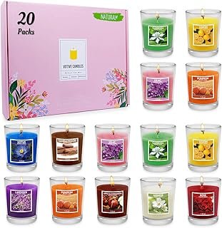 Set of 20 Assorted Colored Scented Votive Candles in Clear Glass, Small ...