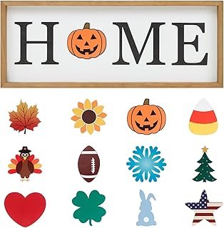 Interchangeable HOME Seasonal Tabletop Sign with 12 Pcs Seasonal Icons W...