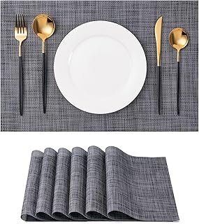 Placemats Set of 6 Washable Indoor/Outdoor Vinyl Place Mats for Dining T...