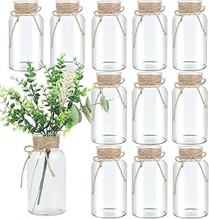 Vintage Glass Flower Vase,12 Pack Farmhouse Transparent White Glass Cent...