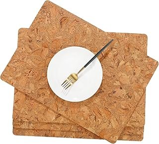 Eaasty 6 Pieces Cork Placemats 17 x 12 Inch Heat Resistant Non Slip Wood...