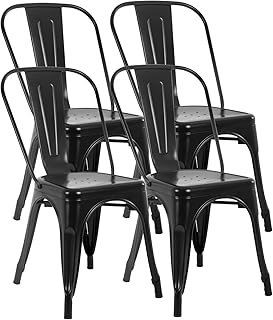 FDW | Metal Dining Chairs | Set of 4 | Black | Stackable Tolix Side Chai...