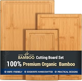Hiware 3-piece Bamboo Cutting Boards for Kitchen, Heavy Duty Bamboo Cutt...