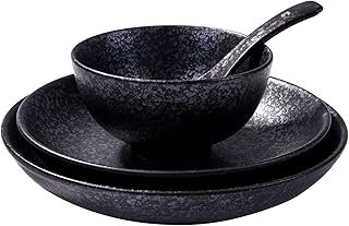 4-Piece Ceramic Dinnerware Set, Plate, Dish, Bowl, Spoon, Japanese Hand-...