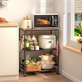 Rolling Kitchen Microwave Cart, 3 Tier Microwave Table Stand with Storag...