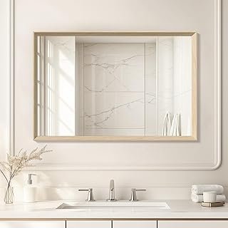Oak Wood Effect Framed Wall Mirror, 24x36 Rectangle Mirror, 1/8