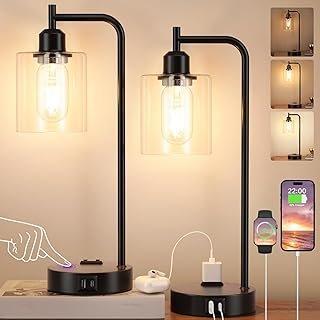 Industrial Touch Table Lamps for Bedrooms Set of 2 - 3-Way Dimmable Nigh...
