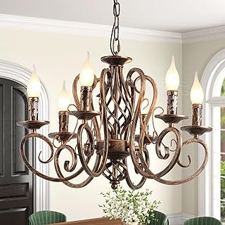 Ganeed French Country Chandeliers,6 Lights Candle Wrought Iron Chandelie...
