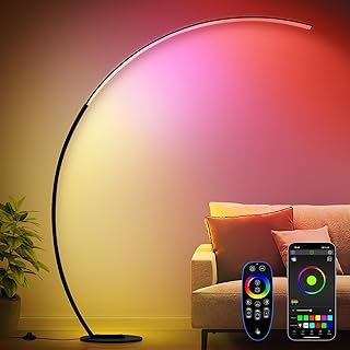 RGB Floor Lamp with 3 Color Temperatures, Ultra Bright 1800LM Smart Arc ...