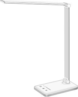 White crown LED Desk Lamp Dimmable Table Lamp Reading Lamp with USB Char...