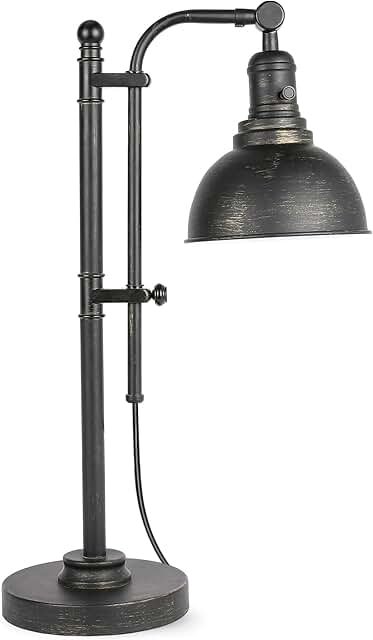 VONLUCE Rustic Desk Lamp Black Adjustable, Industrial Style Metal Task L...