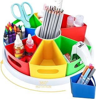 360 Degree Rotating Kids Desk Organizer, Colorful Art Supply Storage and...