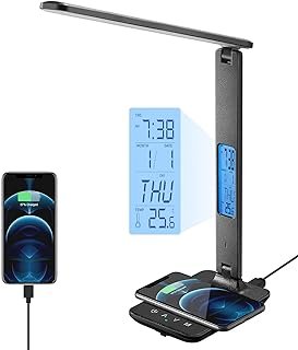 poukaran LED Desk Lamp with Wireless Charger, USB Charging Port, Table L...