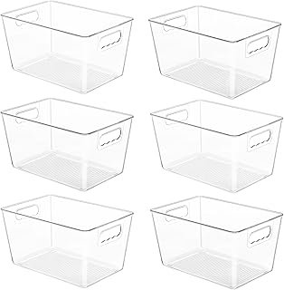 YIHONG 6 Pack Clear Pantry Organizer Bins, Plastic Containers with Handl...