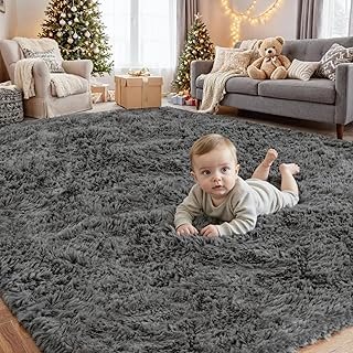 8x10 Area Rugs for Living Room Rug: Soft Fluffy Shag Gray Rugs for Bedro...
