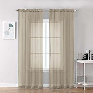 Chyhomenyc Taupe Sheer Curtains 84 Inches Long 2 Panels Set- Light Filte...
