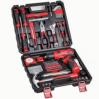 Tool Set - 8V Cordless Drill Kit, 132 Piece Box With Hand Drill, Home Ki...