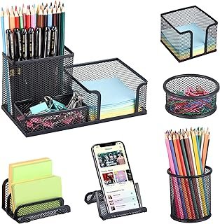 Pen Holder for Desk, 6 Pieces Mesh Desk Organizer set 3 Compartments pen...