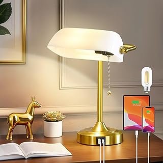 Vintage Desk Lamp Bankers Lamp - Retro Table Lamp with USB & Type C Char...