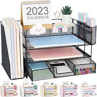 Desk Organizer and Accessories, 4-Tier Desktop File Organizer with Drawe...