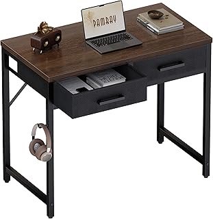 Pamray 32 Inch Small Computer Desk with 2 Drawers for Bedroom Study Writ...