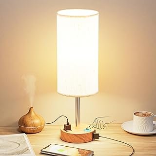 Bedside Table Lamp for Bedroom - 3 Way Dimmable Touch Lamp USB C Chargin...