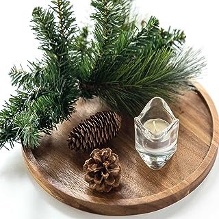 11.5 Inches Candle Holder Tray Home Decor, Round Wood Tray for Coffee Ta...