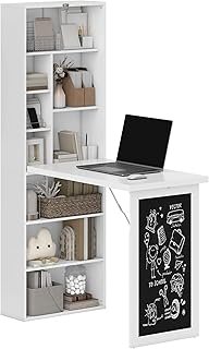 HOMCOM Fold-Out Convertible Writing Table, Wall Mount Desk Cabinet with ...