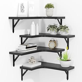 Corner Floating Shelves Wall Mounted Set of 4, Rustic Wood Storage Displ...