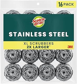 Scotch-Brite Stainless Steel Scrubbers, Scouring Pads for Cleaning Tough...
