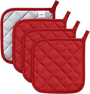 Joyhalo 4 Pack Heat Resistant Pot Holders - Terry Cloth Sets for Cooking...