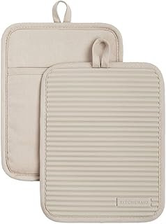 KitchenAid Ribbed Soft Silicone Pot Holder 2-Pack Set, Milkshake Tan, 7
