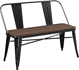 Yaheetech Industrial Metal Dining Bench Mid-Century Farmhouse Bench with...