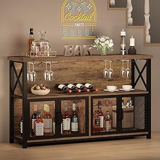 LVB Industrial Coffee Bar Cabinet, Farmhouse Wine Bar Cabinet for Liquor...
