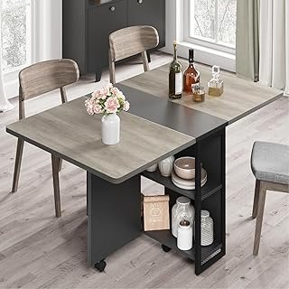 IDEALHOUSE Folding Dining Table, Drop Leaf Dining Table with 6 Wheels an...