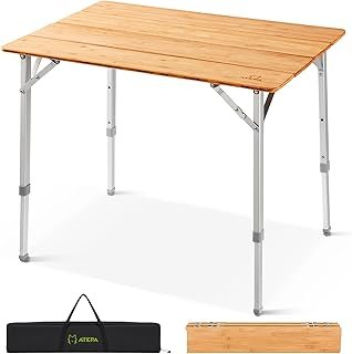 ATEPA Bamboo Folding Table, 32 * 24'' Adjustable Height Folding Camping ...