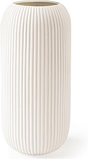 White Ceramic Vase for Flowers, 8 INCH Modern Small Ribbed Textured Whit...