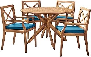 Christopher Knight Home Jordan Outdoor 5 Piece Acacia Wood Dining Set, T...