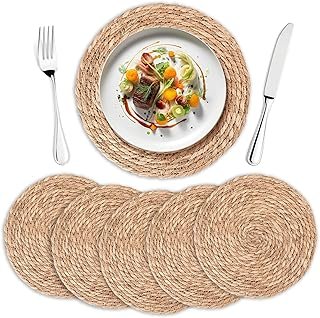 Round Woven Placemats Set of 6 | Handmade Natural Wicker Placemats for H...