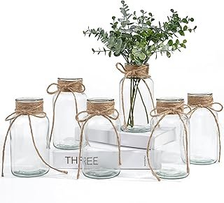 Vintage Glass Vases for Flowers, Set of 6 Clear Vases for Farmhouse Wedd...