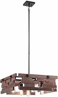 5 Light Rustic Reclaimed Wood Pendant Light Fixture, Anvil Iron