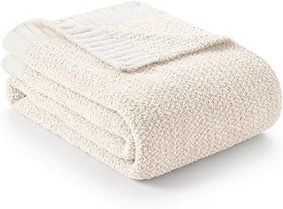 Snuggle Sac Buttery Ivory Throw Blanket for Couch, Reversible Super Soft...