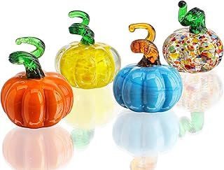 H&D HYALINE & DORA 4pcs Blown Glass Pumpkin Figurines Table Accent for F...