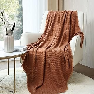 CREVENT Farmhouse Rust Knit Throw Blanket for Couch Sofa Chair Bed Home ...
