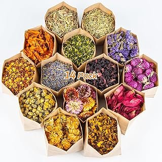 Sukh Dried Herbs Kit - Dried Botanicals Bulk,14 Bags Natural Dry Flowers...
